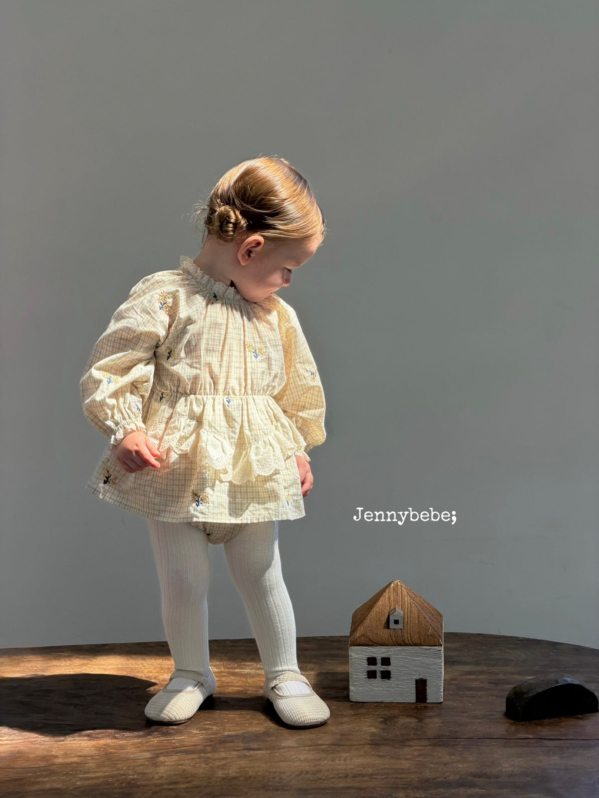 Mameluco/vestido con volantes, bordado floral, por niveles, para bebé/niño pequeño【mh0014315】
