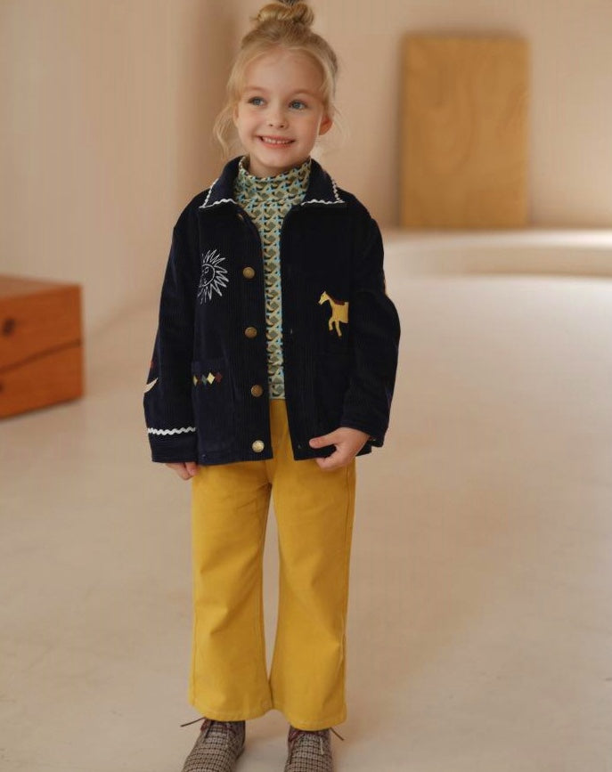 コーデュロイ キッズ ジャケット/パンツ 刺繍 カジュアル ワイドシルエット【mh0011573】