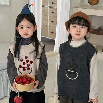 キッズ 刺繍モチーフ ルーズ ニットベスト【mh0014287】