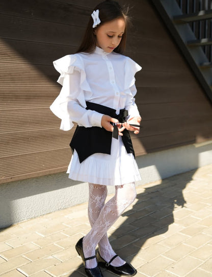 Kids' Ruffle Motif Long-Sleeve Shirt, Corset Belt, and Miniskirt 3-Piece Set 【mh0014735】