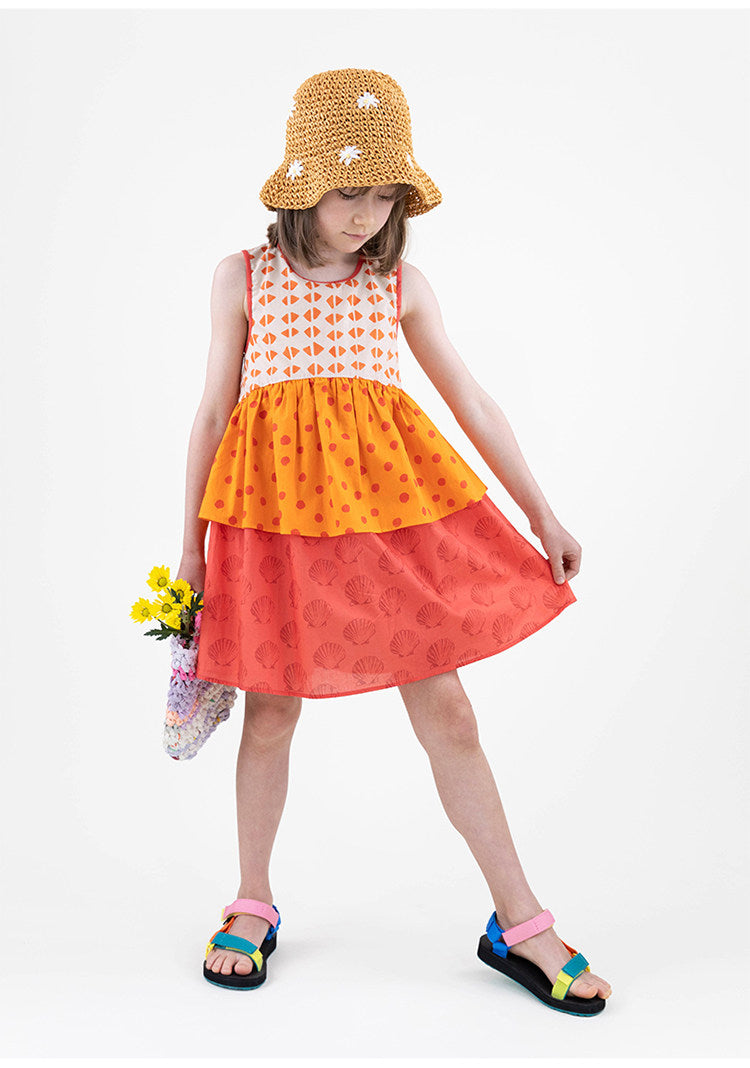 Sleeveless Ruffled Dress 幾何学模様 ノースリーブワンピース【mh0013211】