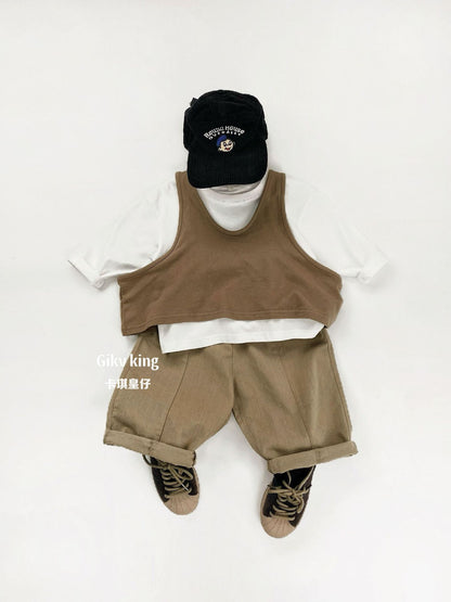 Woven Cotton Elastic Waist Tapered Pants Daily Tapered Pants [mh0012564]