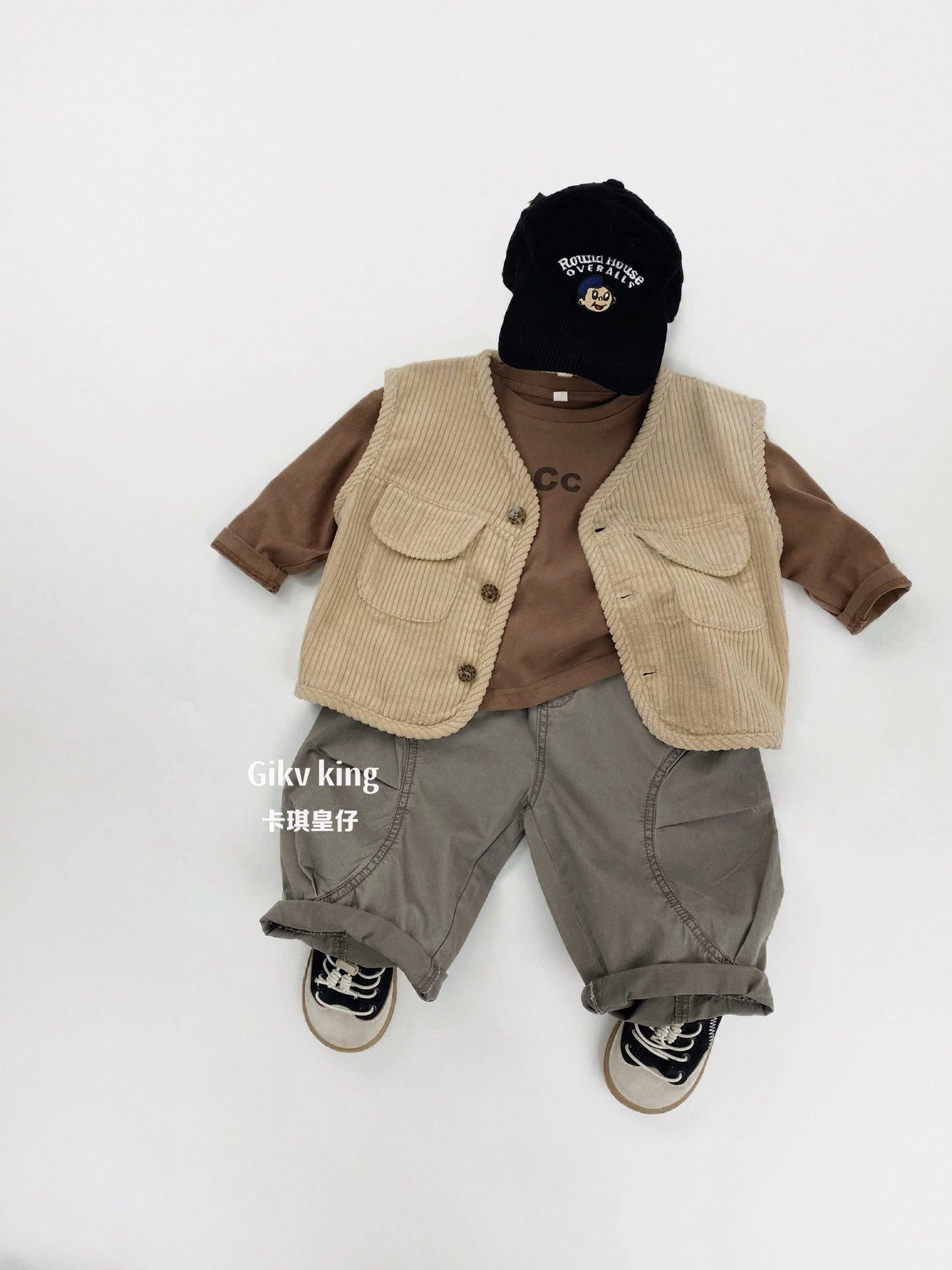Retro Corduroy Layered Sleeveless Vest コーデュロイ ベスト【mh0012573】