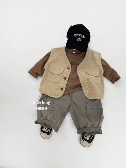 Retro Corduroy Layered Sleeveless Vest コーデュロイ ベスト【mh0012573】