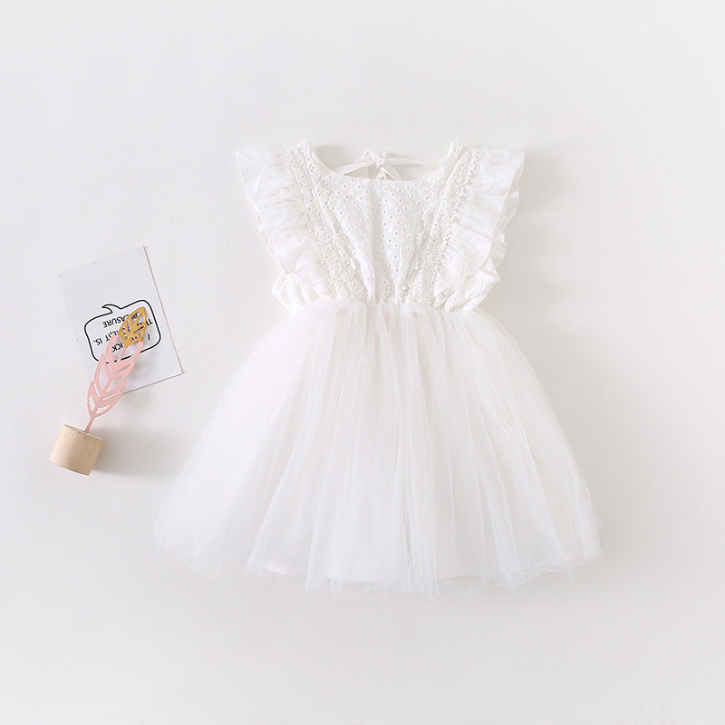 Kids' Lace Tulle Frill Sleeveless Dress [mh0000454]
