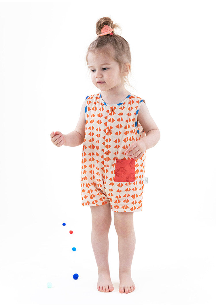 Pure Cotton Gauze Jumpsuit ストライプ ノースリーブロンパース【mh0013215】