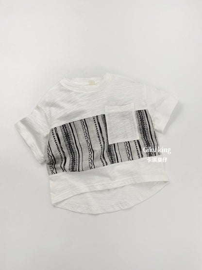 Short Sleeve Pocket Top, Striped Shorts, Geometric Pattern, Striped Short Sleeve Set Up [mh0012829]