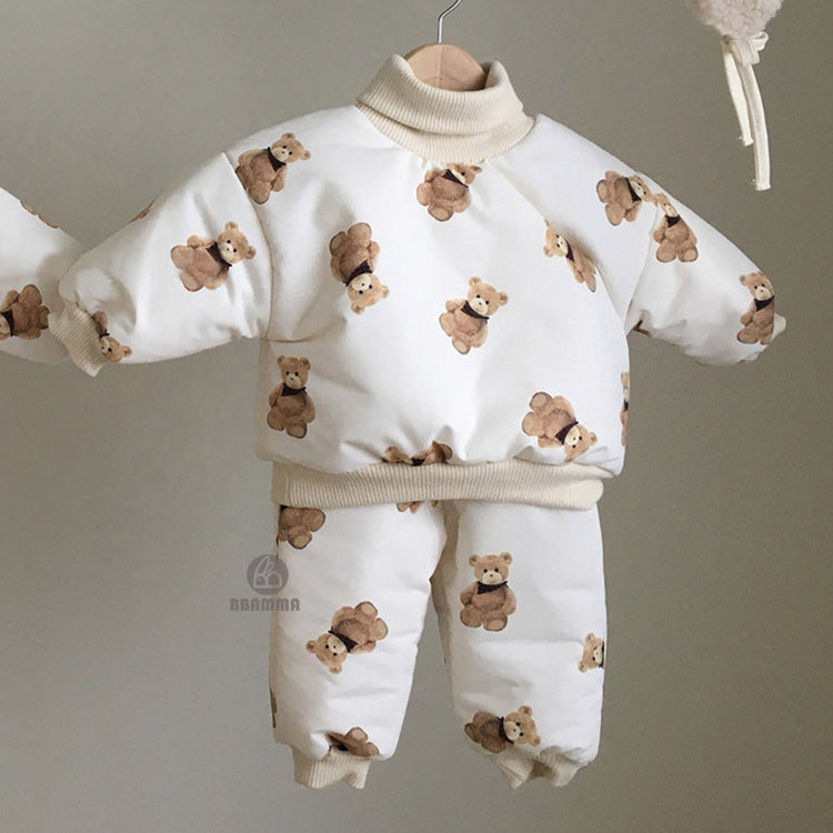 Bear Print Padded Top & Pants Set クマ柄 中綿トップス パンツセット【mh0012640】