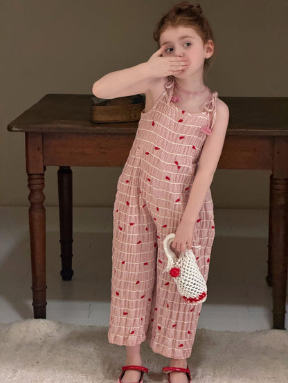 Red Stripe Heart Overalls ストライプ ハート クロップドパンツ【mh0012896】