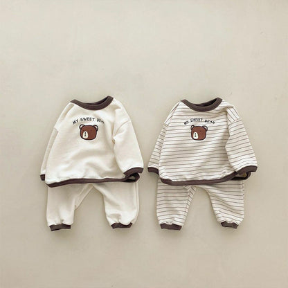 Conjunto de camiseta de manga larga y pantalón largo con estampado de osito para bebé y niños 【mh0014630】