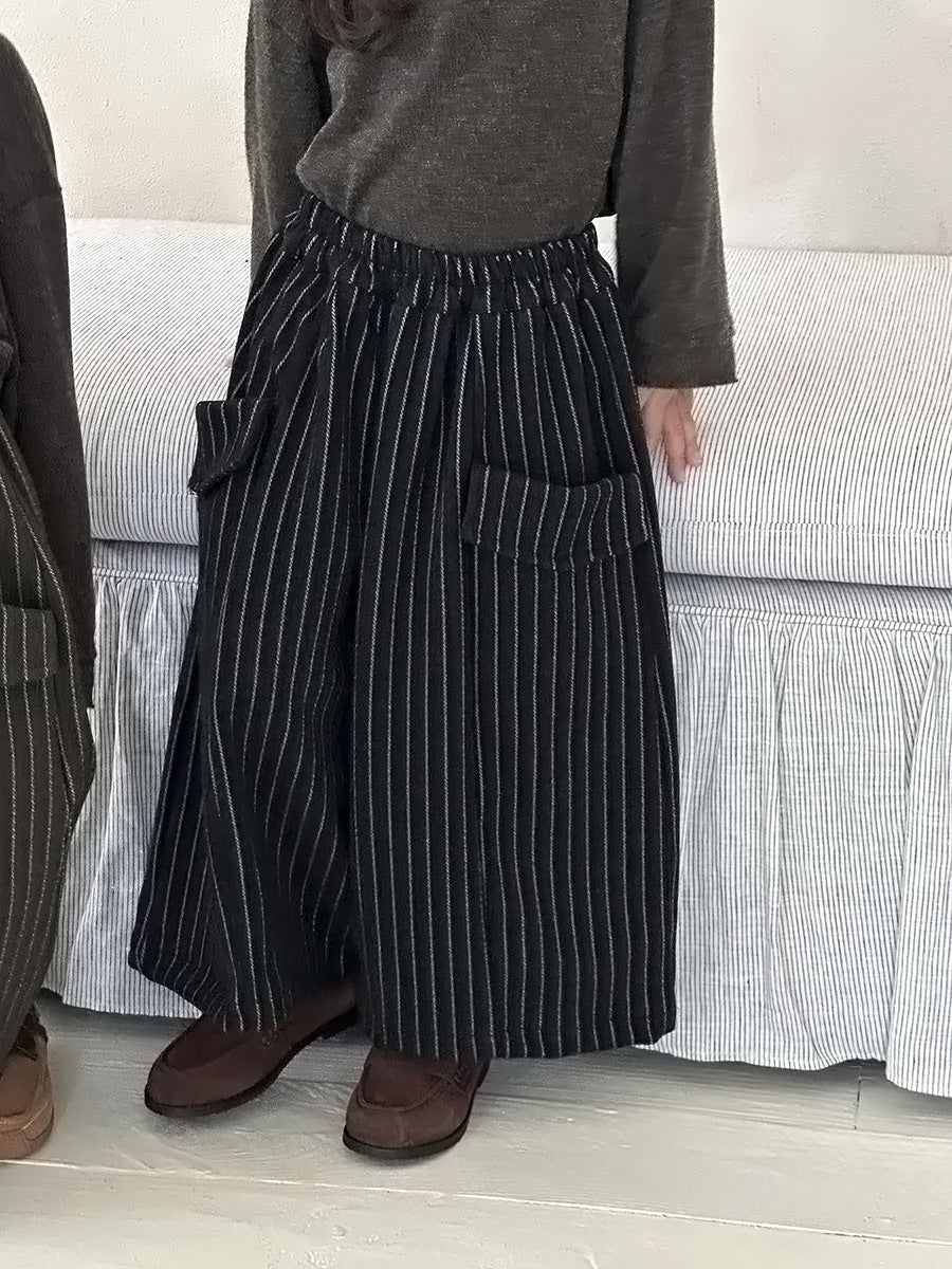 Pantalones anchos sueltos a rayas con bolsillos grandes para niños【mh0014289】