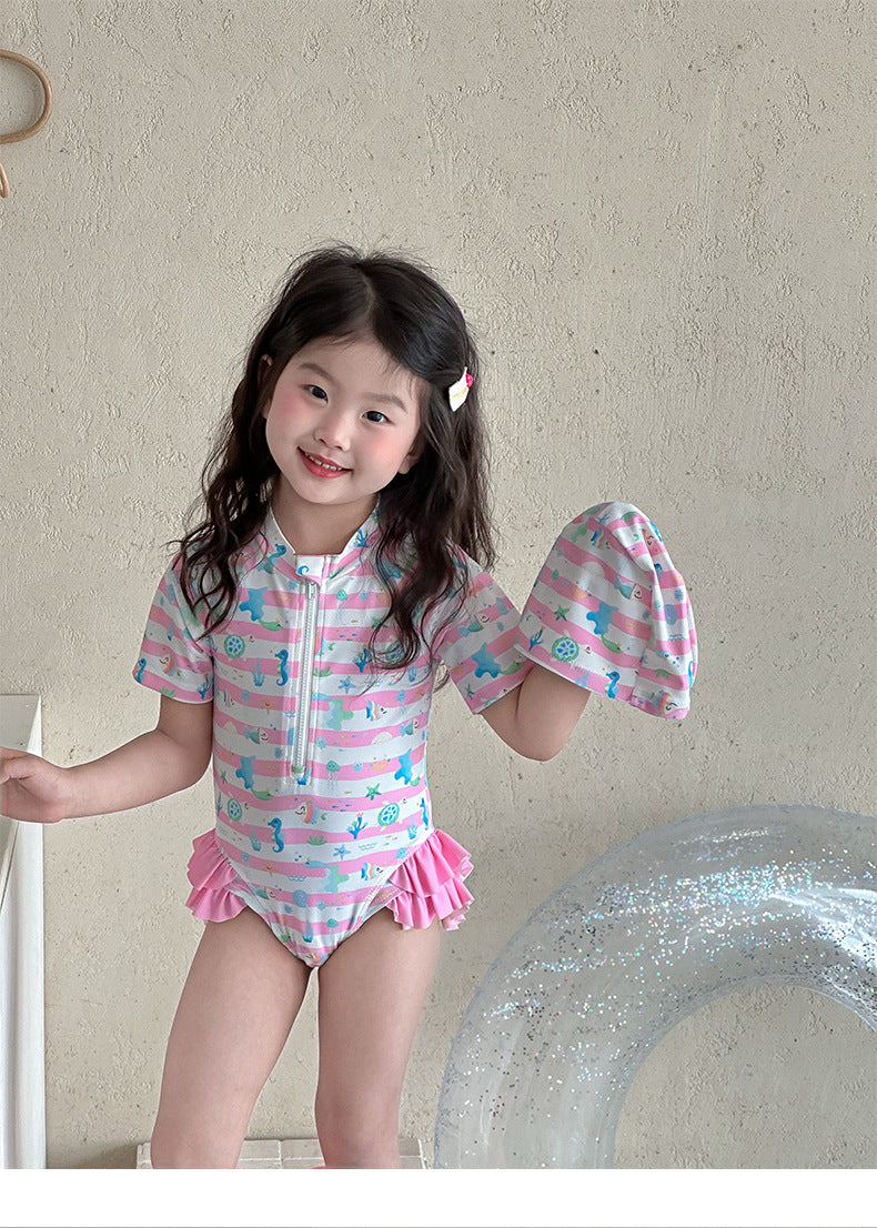 UPF50 Plus Marine Striped Short Sleeve One-piece マリンボーダー 水着【mh0012601】