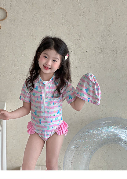 UPF50 Plus Marine Striped Short Sleeve One-piece マリンボーダー 水着【mh0012601】