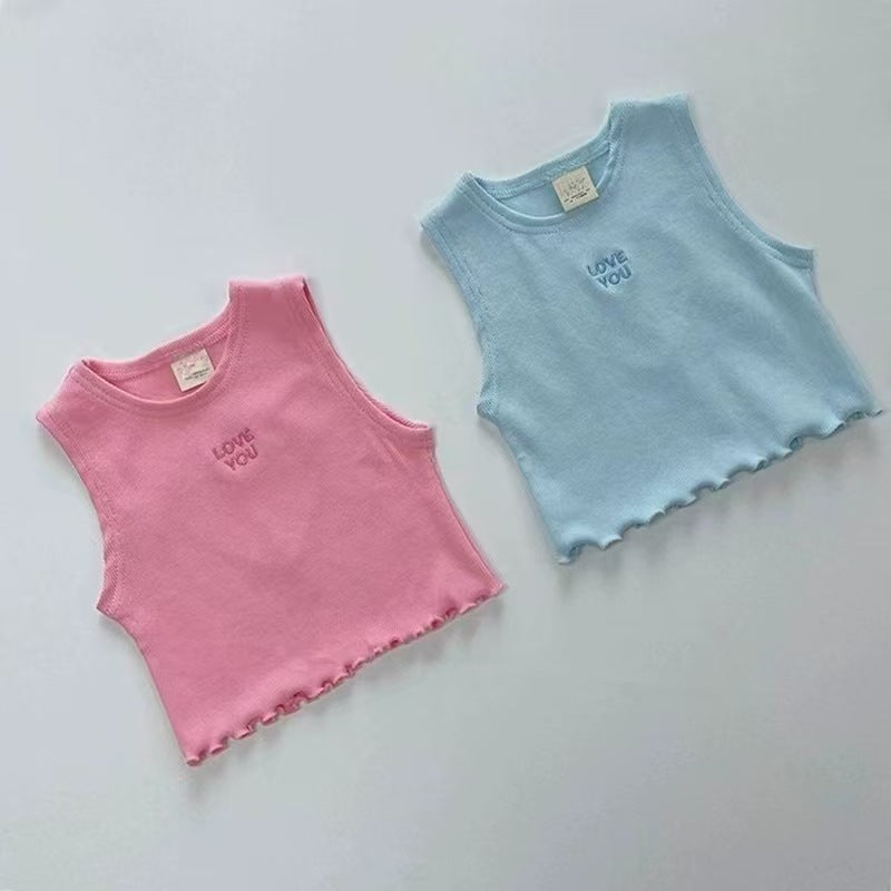 Personalized Love Embroidery Top ハート 刺繍 ノースリーブTシャツ【mh0012901】