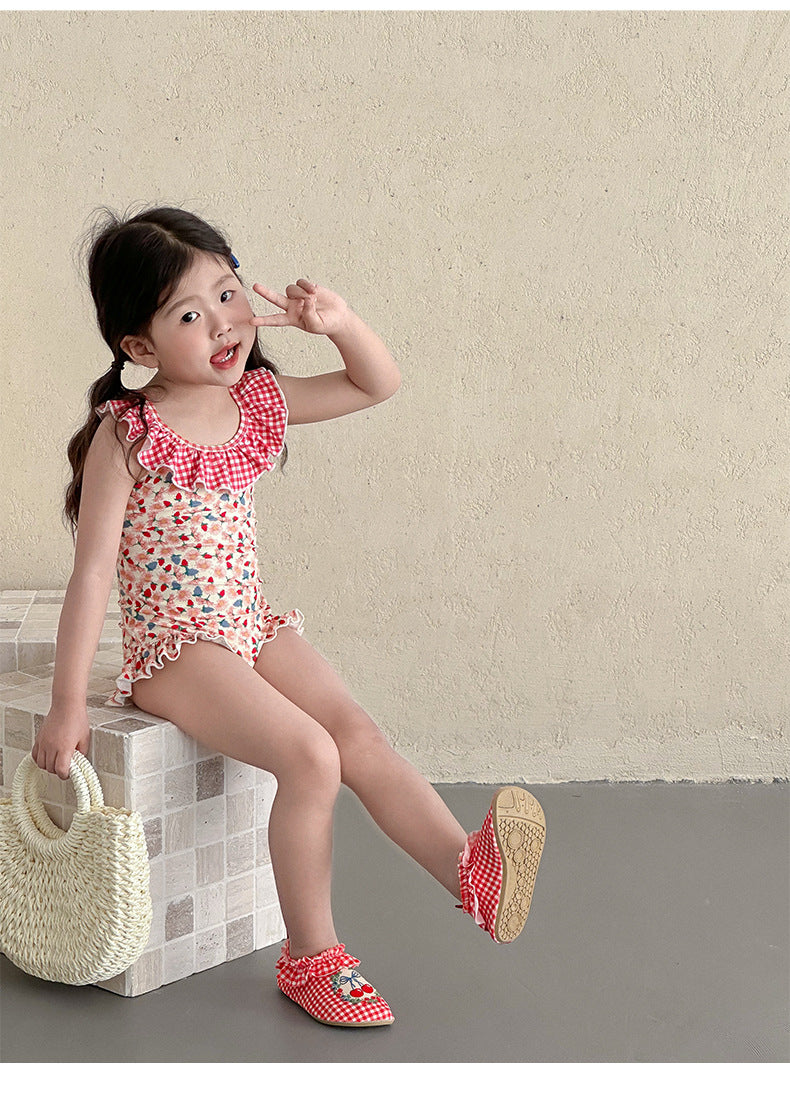 UPF50 Plus Floral Gingham Ruffled One-piece 花柄 ギンガムチェック 水着【mh0012599】