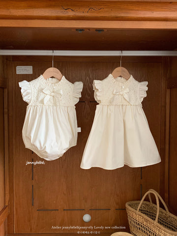 Eyelet Cotton Frill Romper コットン レース 袖フリル ロンパース【mh0012553】