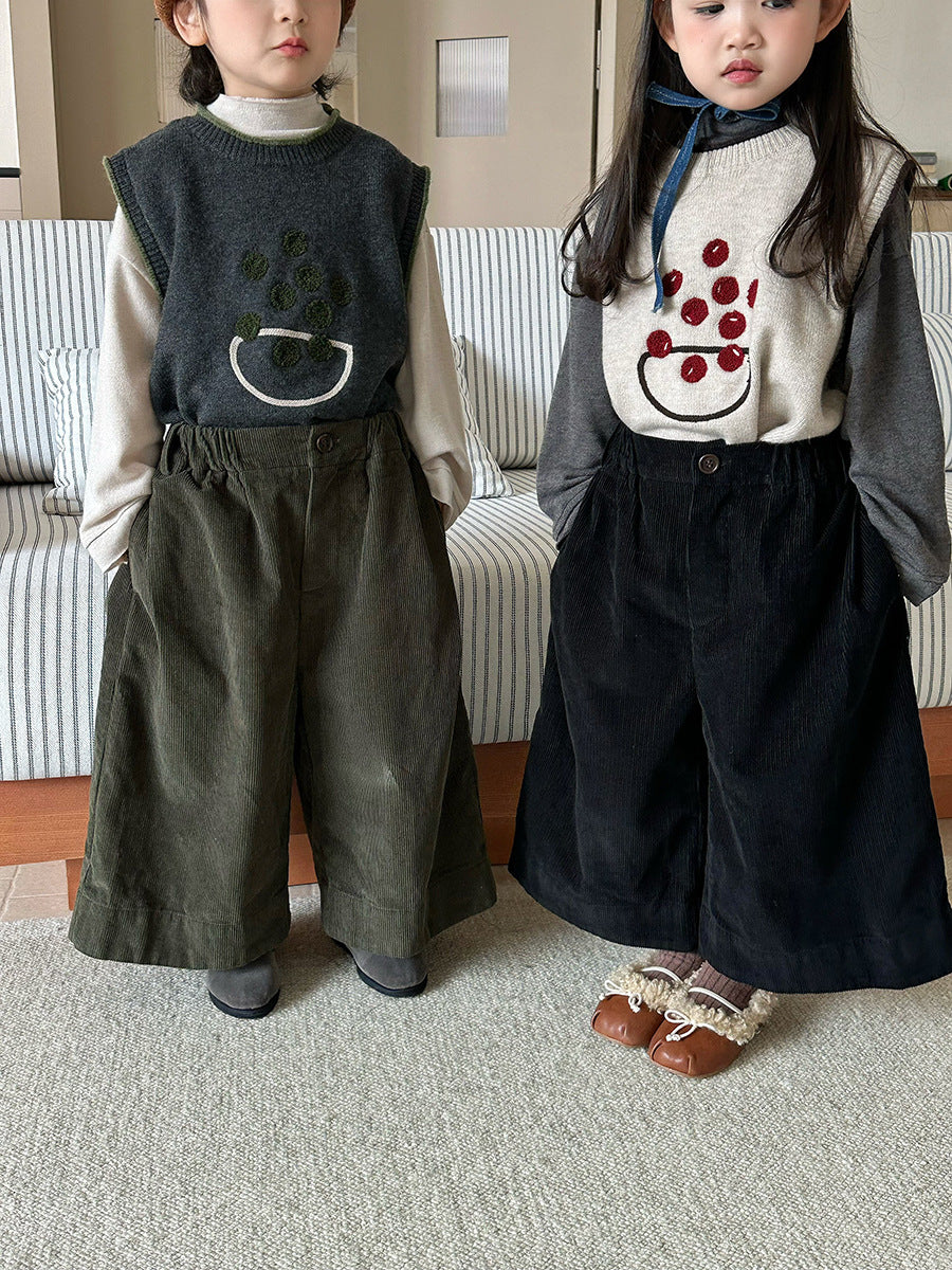 Pantalones anchos holgados de pana lavados para niños【mh0014288】