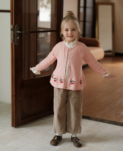 ペプラムカーディガン さくらんぼ 刺繍 女の子 ニット アウター【mh0011559】