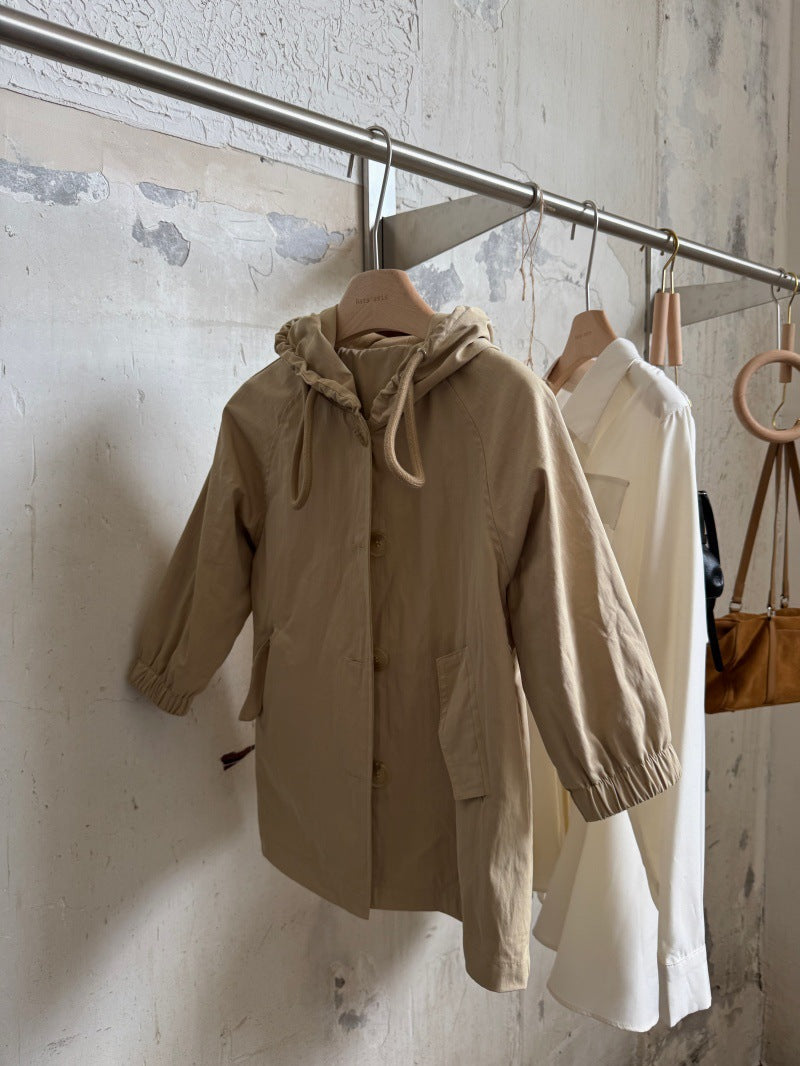 Kids' Hooded Front-Button Long-Sleeve Trench Coat [mh0014069]