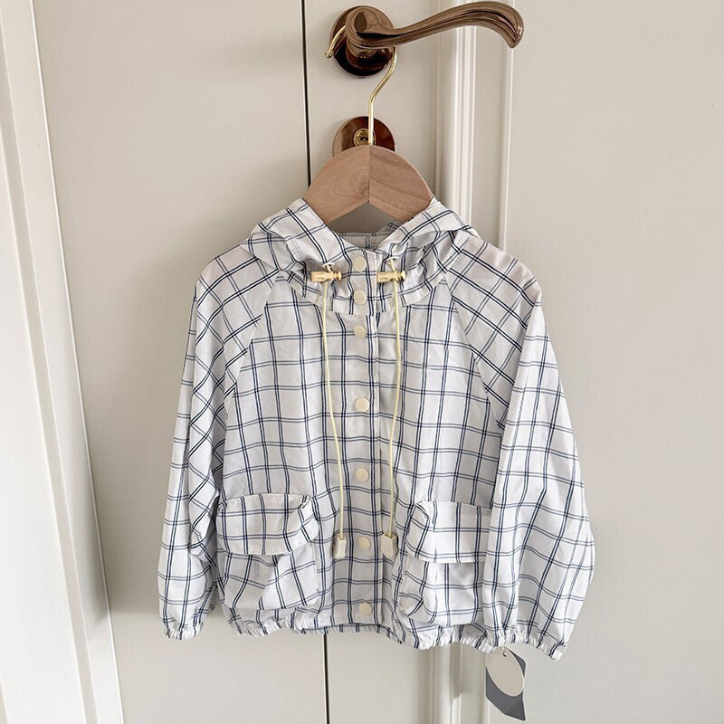 ウィンドブレーカー チェック柄 キッズ フード付き 調整可能【mh0011557】