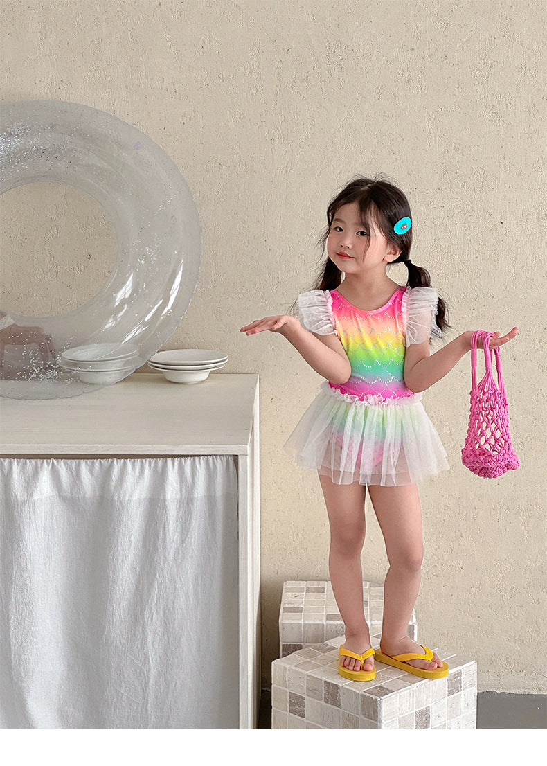 UPF50 Plus Rainbow Mermaid Tulle Swimsuit 虹色 チュール 水着【mh0012590】