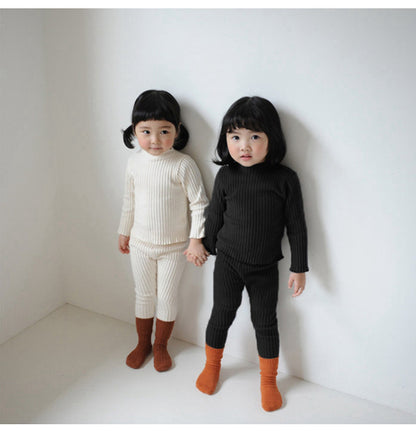 Ribbed Cotton Pajama & Leggings Set Long Sleeve T-shirt Leggings Set [mh0012644]