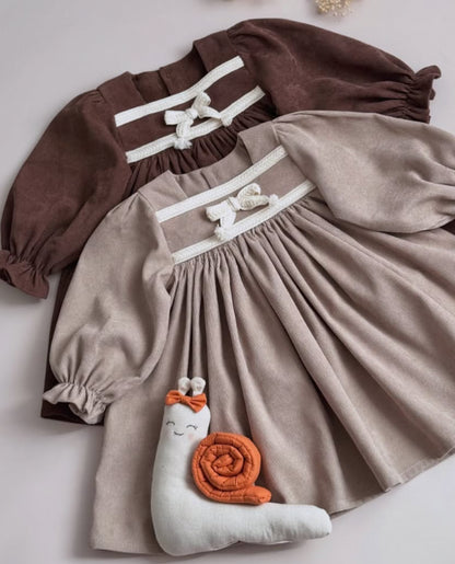 Kids' Bow Motif Corduroy Long-Sleeve Dress [mh0014737]