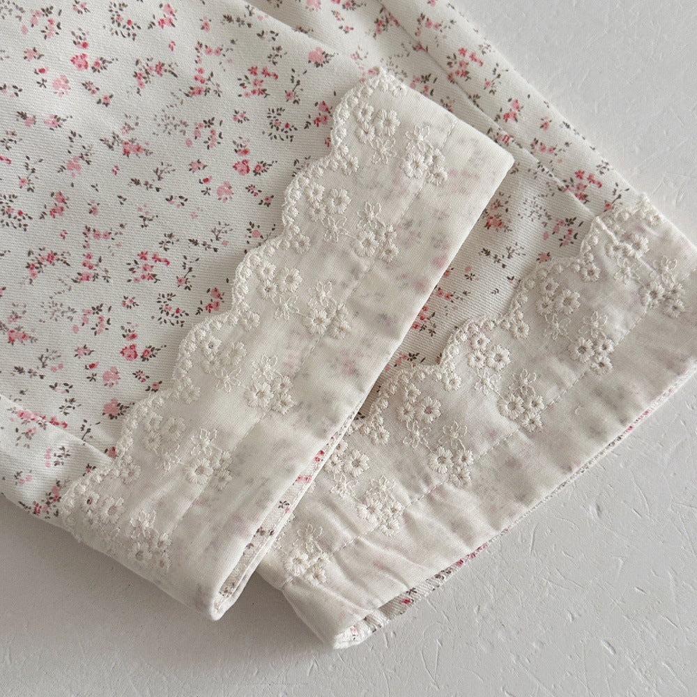 Baby Kids Floral Hem Lace Easy Wide Pants【mh0014357】