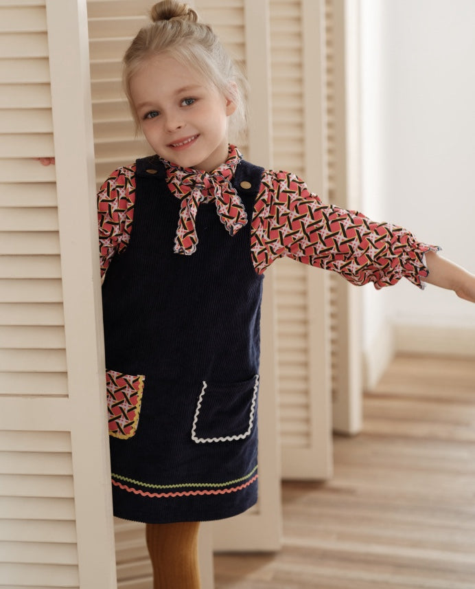 ブラウス 総柄 リボンタイ ラッフル袖 キッズ 女の子 トップス【mh0011566】