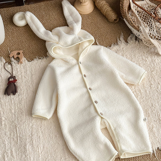 フーディロンパース うさ耳 フード付 ボア 厚手 モコモコ カバーオール【mh0011689】