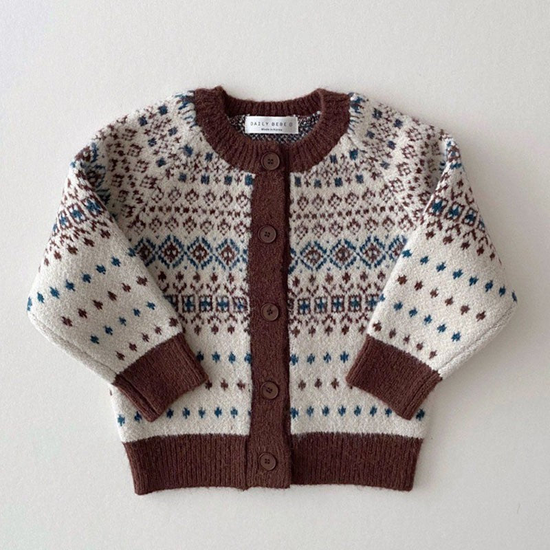 Cárdigan de punto jacquard con estampado nórdico para bebés y niños 【mh0014643】