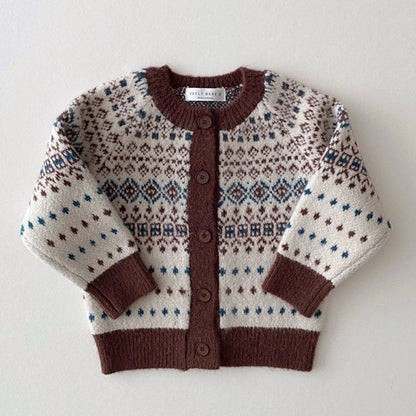 Cárdigan de punto jacquard con estampado nórdico para bebés y niños 【mh0014643】