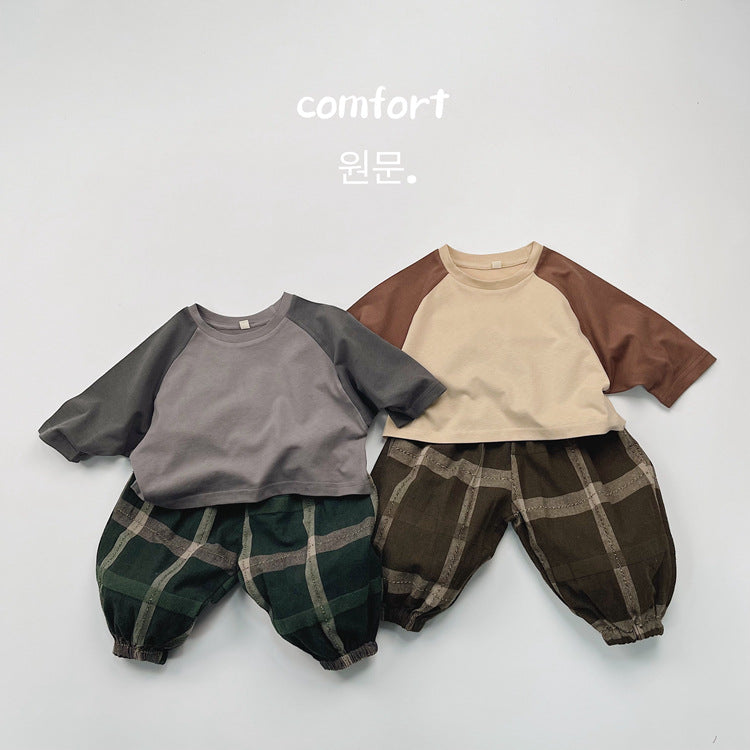 キッズ 配色 ラグラン ラウンドヘム 長袖Tシャツ【mh0014600】