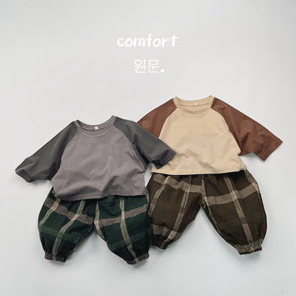 キッズ 配色 ラグラン ラウンドヘム 長袖Tシャツ【mh0014600】