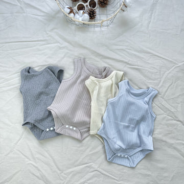 Ribbed Basic Sleeveless Romper 無地 ノースリーブロンパース【mh0012898】
