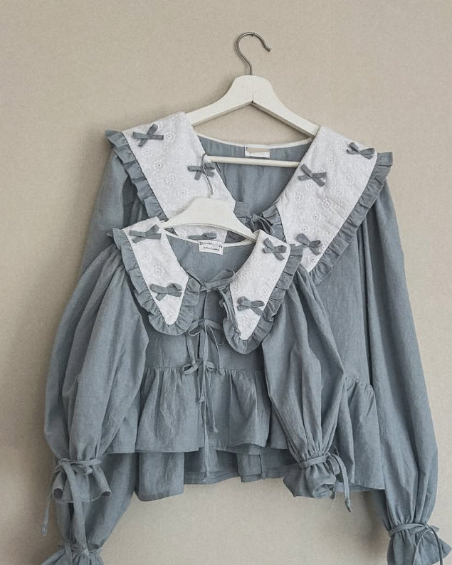 Kids' Ribbon Big Collar Ruffle Long-Sleeve Blouse [mh0014751]
