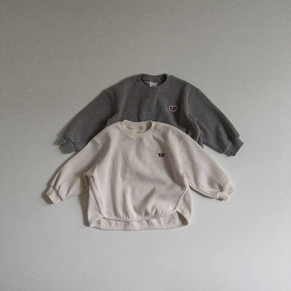 Sudadera de manga larga con logotipo para bebé y niño, tejido waffle【mh0014629】