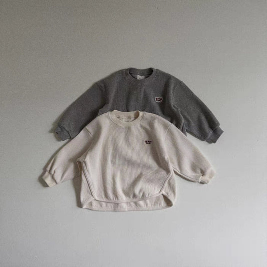 ベビー キッズ ワッフル ワンポイントロゴ 長袖スウェットシャツ【mh0014629】