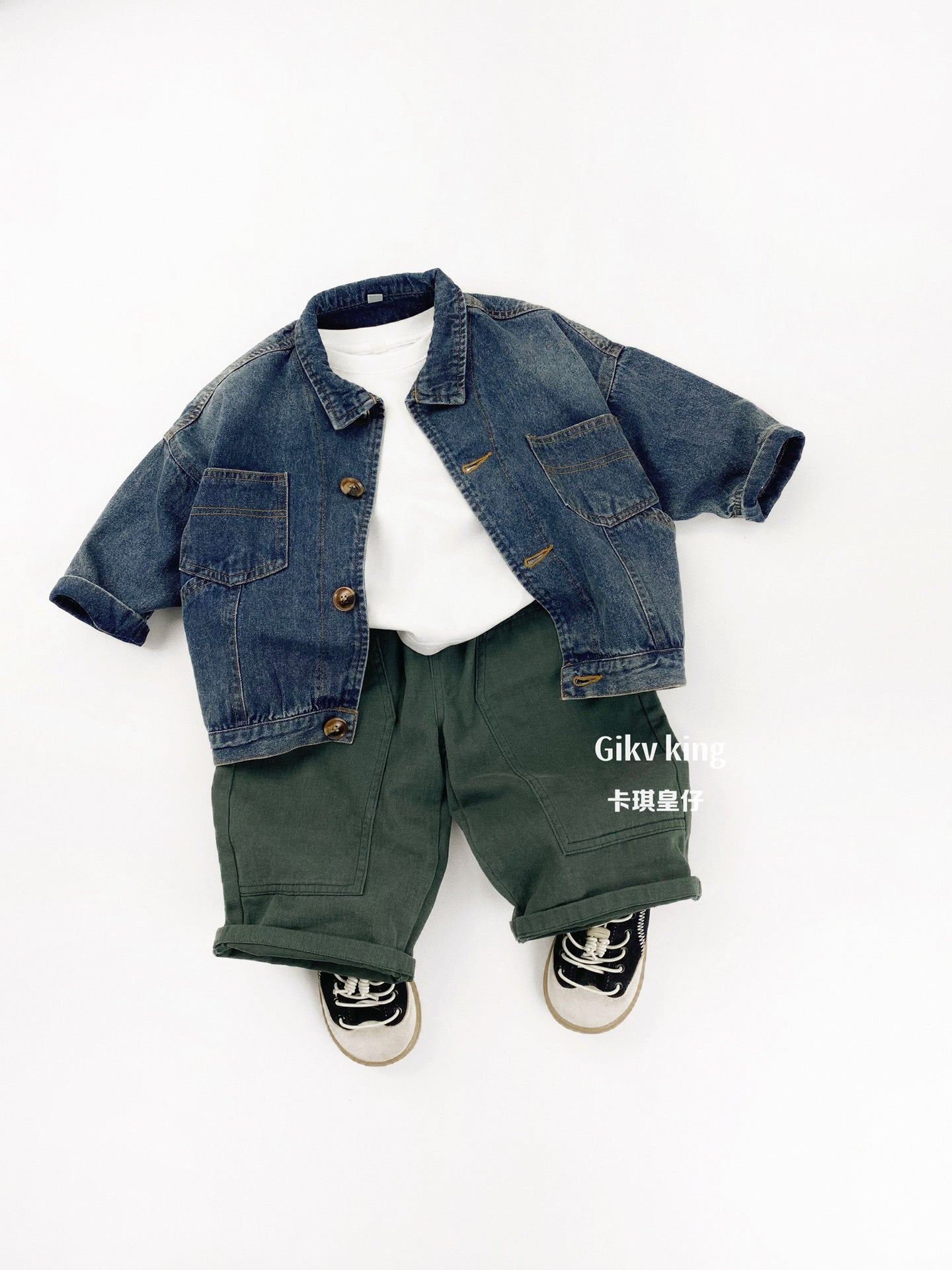 Vintage Wash Denim Drop Shoulder Jacket キッズ デニムジャケット【mh0012570】