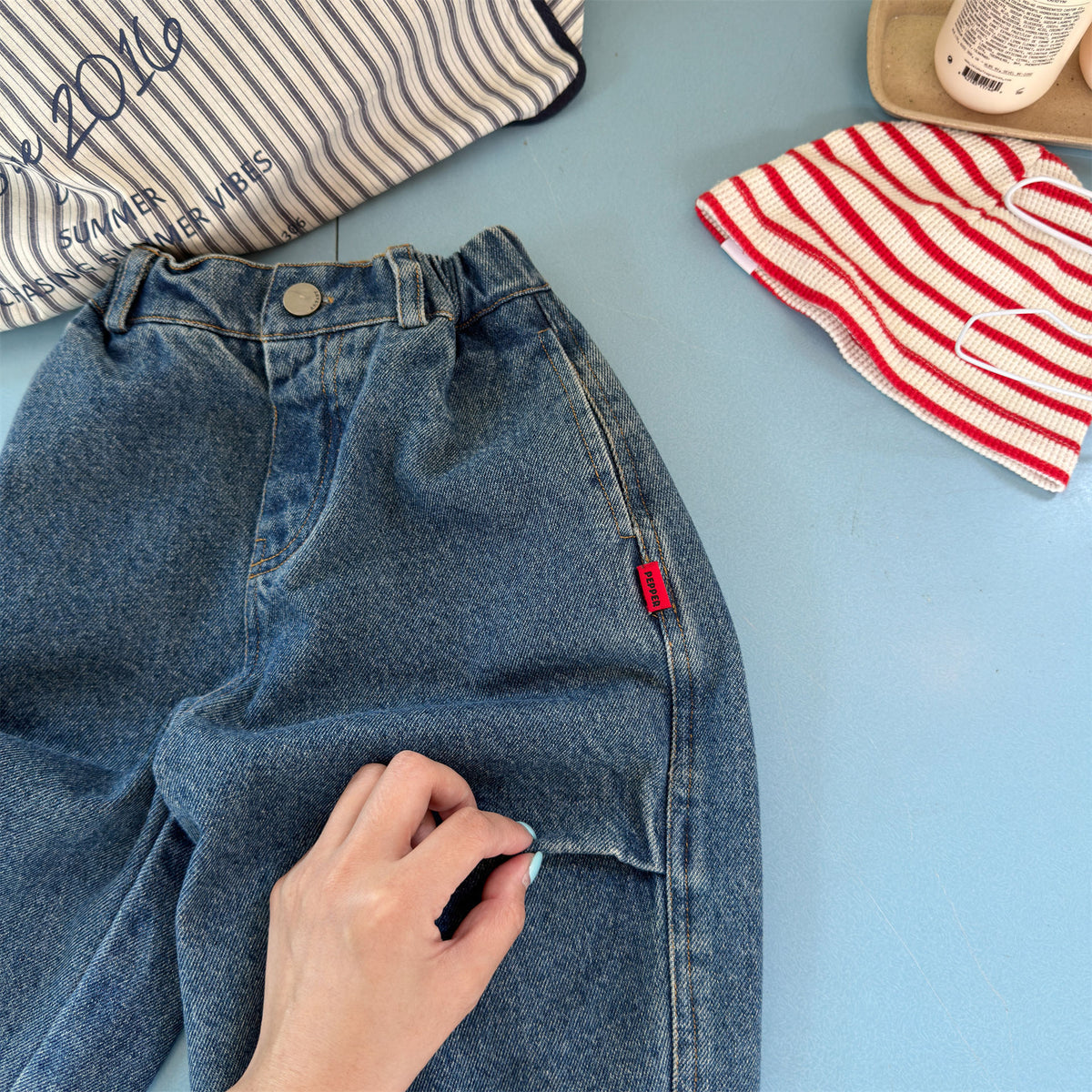 Pantalones vaqueros holgados de pierna cónica para niños【mh0014537】