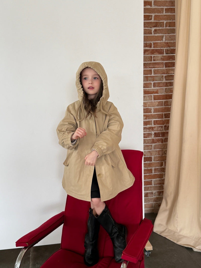 Kids' Hooded Front-Button Long-Sleeve Trench Coat [mh0014069]