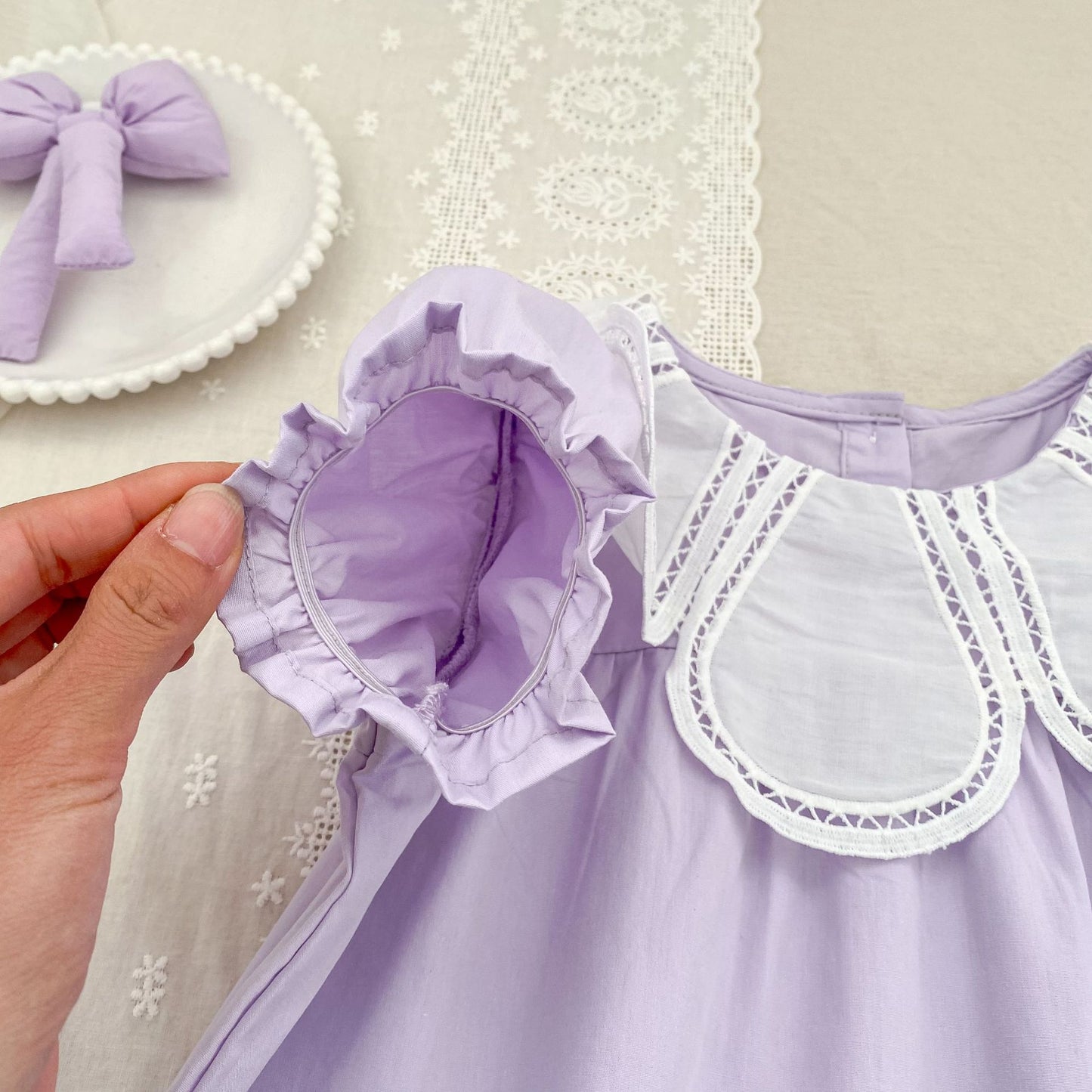 Petal Collar Romper Puff Sleeve Dress ラッフル ロンパース ミモレ丈ワンピース【mh0013158】