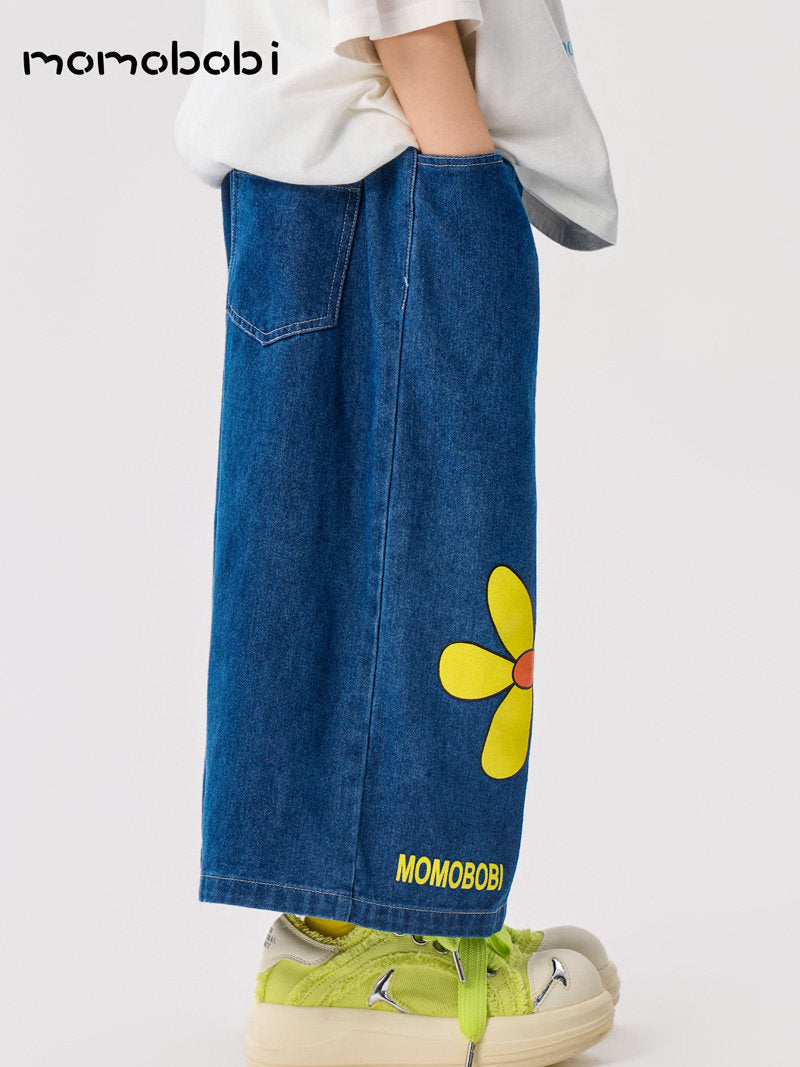 Flower Print Denim Cropped Pants フラワー デニムパンツ【mh0013001】