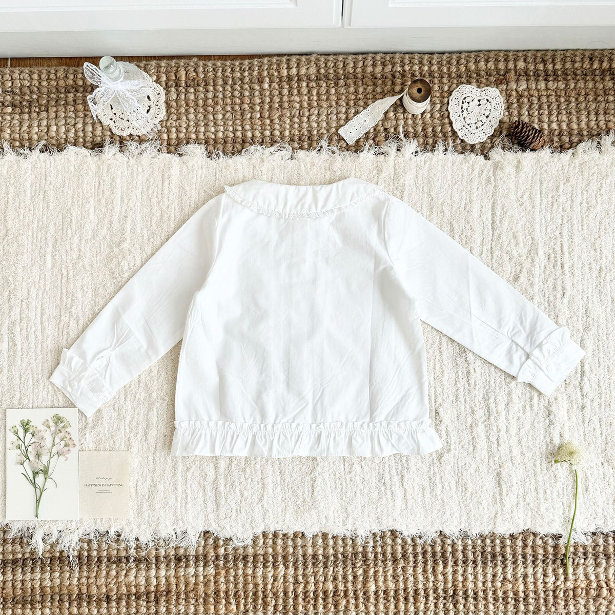 キッズ フラワー 透かし編み フリル 刺繍 ニット ベスト 長袖 ブラウス【mh0014609】