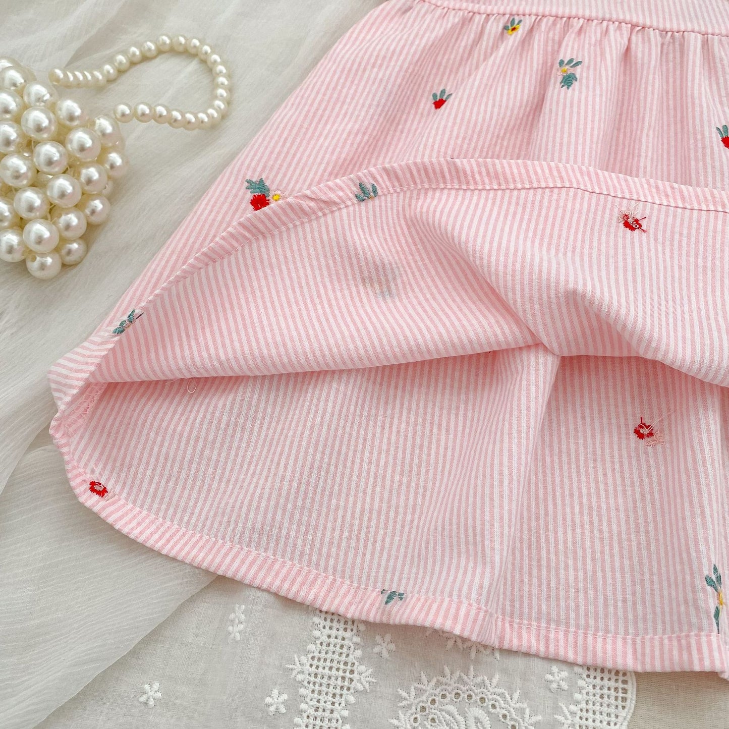Stripe Embroidery Romper Dress Mono-vestido con bordados de rayas [mh0013168]