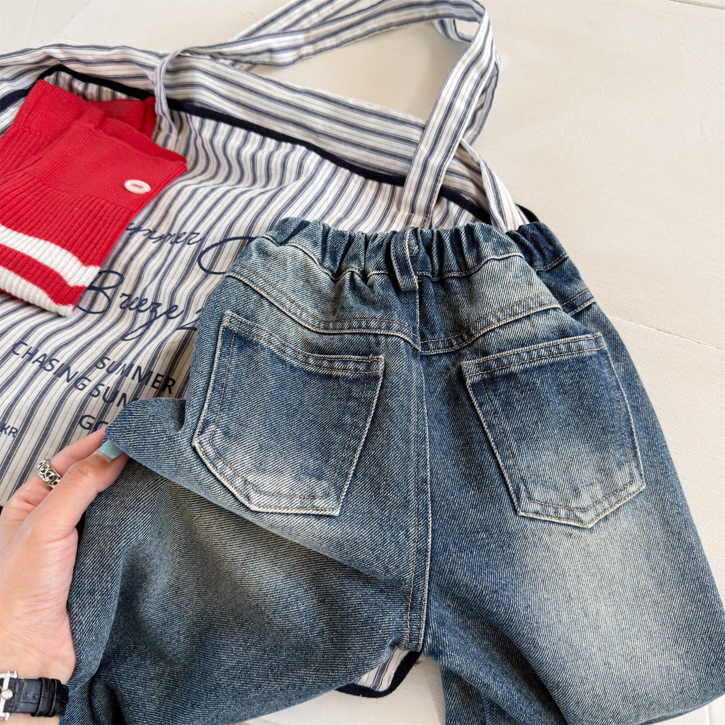 Kids' Hand-Drawn Print Pocket Loose Denim Pants [mh0014063]