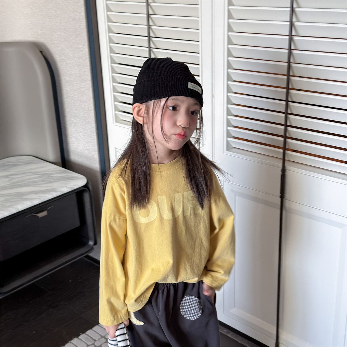 キッズ 英字プリント バックロゴ ルーズ 長袖Tシャツ【mh0014334】