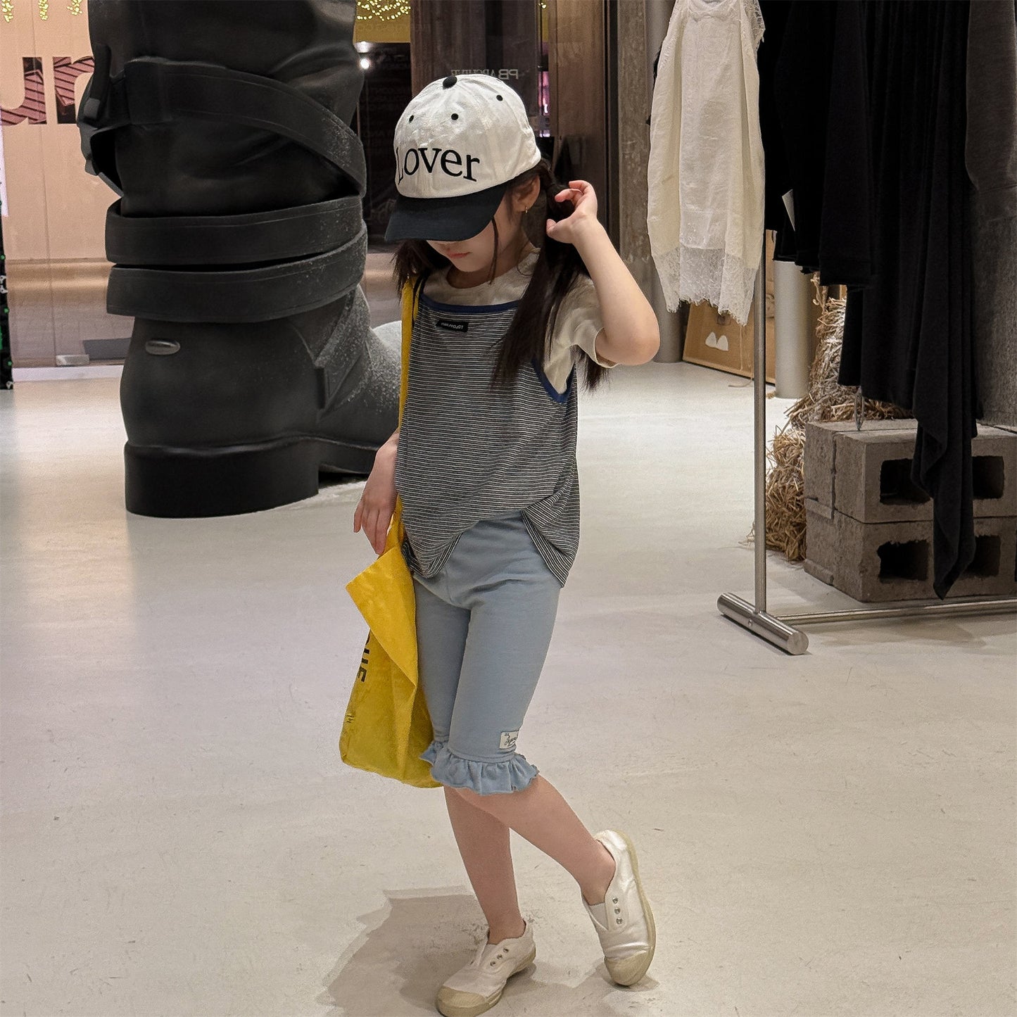 Ruffle Hem Dot Cotton Capri Leggings フリル ハーフ丈レギンス【mh0012663】