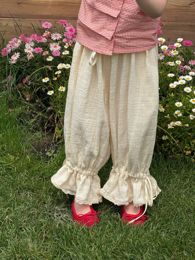 Asymmetric Plaid Shirt Long Pants 半袖パフスリーブブラウス フリルロングパンツ【mh0013236】