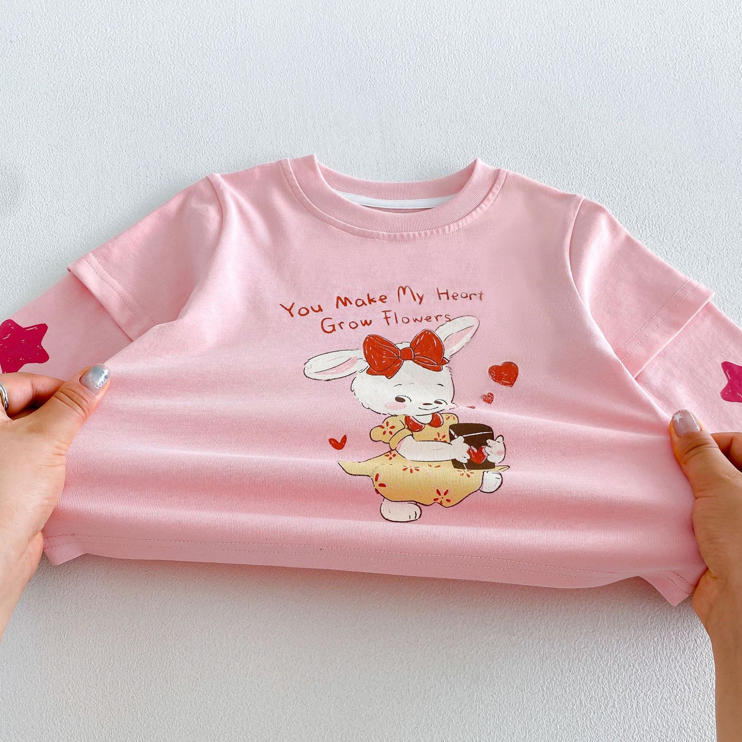 Camiseta de manga larga efecto doble capa con personajes infantiles para niños【mh0014041】